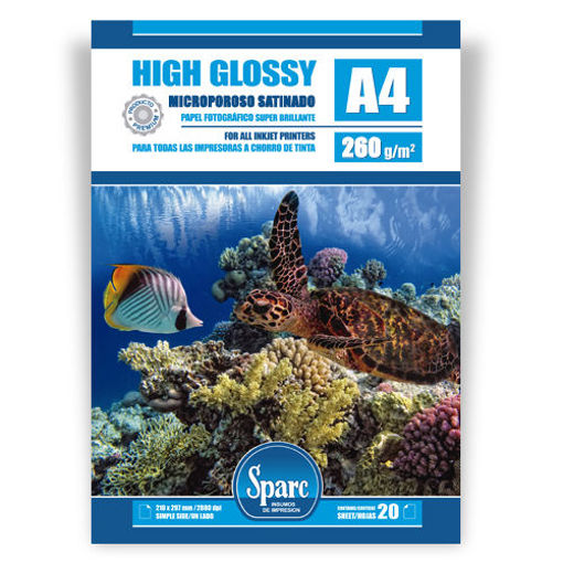 Imagen de PAPEL FOTO A4 - 260 g - GLOSSY MICROPOROSO SATINADO - 20 HOJAS
